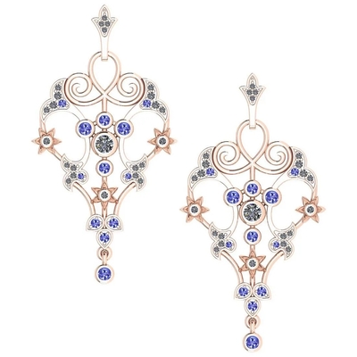 گوشواره رزگلد 14 عیار 0.61 Ctw I2/I3 تانزانیت و الماس