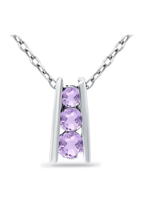 3/8 ct. t.w. گردنبند آویز نردبانی 3 سنگ آمتیست نقره عیار