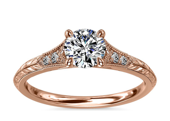حلقه مویسانیت 14 عیار رز گلد لابراتوار رشد یافته با قطر RD6mm 0.8ct برای عروسی