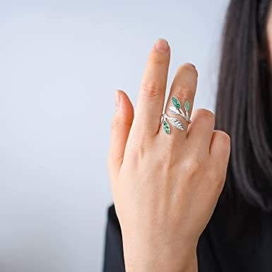 انگشترهای برگی باز نقره ای 925 عیار مارکیز یشم Aventurine حلقه های برگ زیتون جواهرات دست ساز هدایای منحصر به فرد برای Wo
