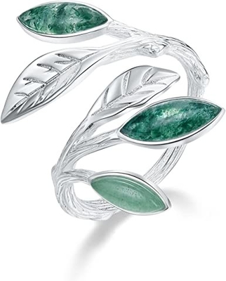 انگشترهای برگی باز نقره ای 925 عیار مارکیز یشم Aventurine حلقه های برگ زیتون جواهرات دست ساز هدایای منحصر به فرد برای Wo