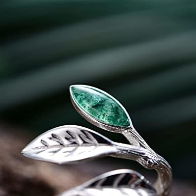 انگشترهای برگی باز نقره ای 925 عیار مارکیز یشم Aventurine حلقه های برگ زیتون جواهرات دست ساز هدایای منحصر به فرد برای Wo