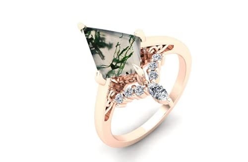 Natural Moss Agate Opal Moissanite Stone Ring Unique For Engagement Wedding