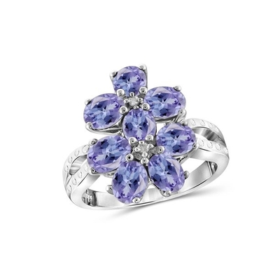 Ross-Simons 2.50 ct. t.w. تانزانیت و .20 ct. t.w. انگشتر سفید زیرکون نقره عیار