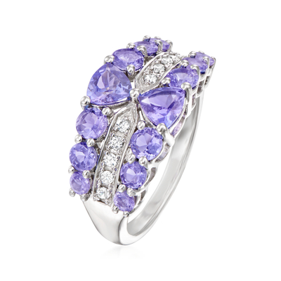Ross-Simons 2.50 ct. t.w. تانزانیت و .20 ct. t.w. انگشتر سفید زیرکون نقره عیار