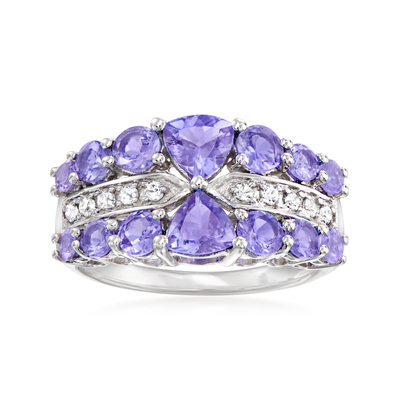 Ross-Simons 2.50 ct. t.w. تانزانیت و .20 ct. t.w. انگشتر سفید زیرکون نقره عیار