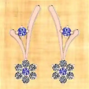 گوشواره 7.82 CTW طبیعی تانزانیت و الماس طلای زرد جامد 14 عیار