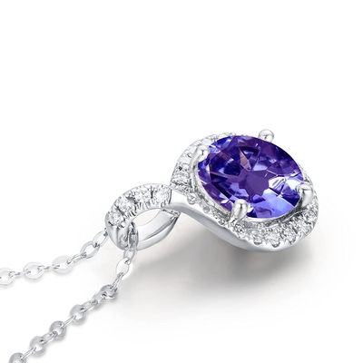 آویز یک نفره آنگارا گردنبند طبیعی تانزانیت زنانه دخترانه 14K