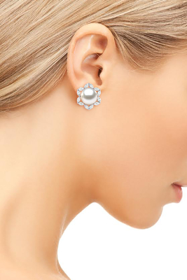 گوشواره مروارید مروارید 14 عیار طلای سفید و گوشواره مروارید مروارید سفید