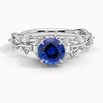 ست حلقه ملودی Sapphire Indigo با یاقوت کبود گرد آبی ممتاز 6 میلی متری