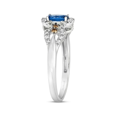 حلقه یاقوت کبود برش بیضی Le Vian 1/5 Cttw الماس طلای وانیلی 14 عیار