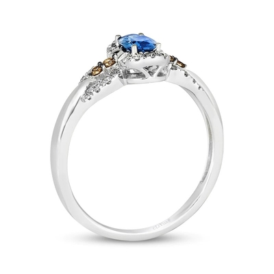 حلقه یاقوت کبود برش بیضی Le Vian 1/5 Cttw الماس طلای وانیلی 14 عیار