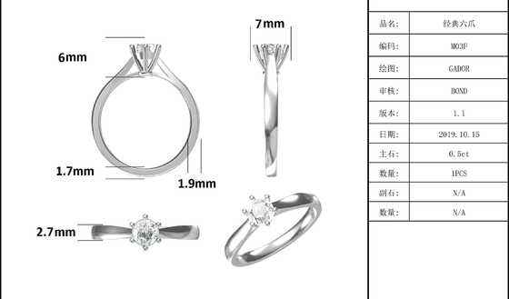 جواهرات عروسی مینیمالیستی حلقه نقره ای 9K برش گرد سفید Moissanite CZ