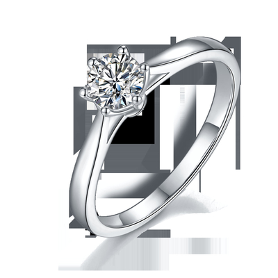 جواهرات عروسی مینیمالیستی حلقه نقره ای 9K برش گرد سفید Moissanite CZ
