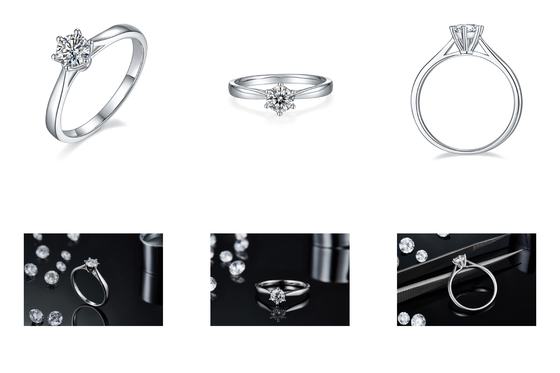 جواهرات عروسی مینیمالیستی حلقه نقره ای 9K برش گرد سفید Moissanite CZ