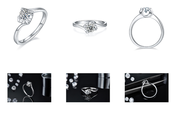 RD 4MM ذوزنقه ای سفید Moissanite 9K حلقه نقره ای CZ جواهرات عروسی مینیمالیست