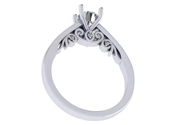 حلقه ازدواج طلای سفید 18 عیار ست پنجه، حلقه الماس برش برلیانت گرد GIA 5.35 میلی متری