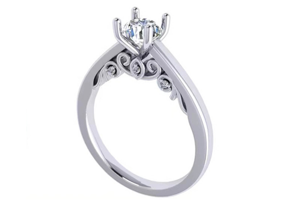 حلقه ازدواج طلای سفید 18 عیار ست پنجه، حلقه الماس برش برلیانت گرد GIA 5.35 میلی متری
