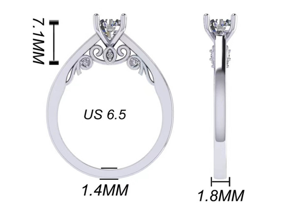 حلقه ازدواج طلای سفید 18 عیار ست پنجه، حلقه الماس برش برلیانت گرد GIA 5.35 میلی متری
