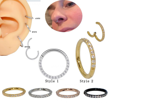شکل حلقه کلیک کننده طلای 14 عیار لولایی با الماس 16G Pave