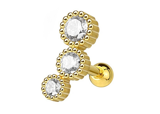 گوشواره جواهر سوراخ کننده بدن طلای استریل برای غضروف Tragus Dia 3×3mm ODM