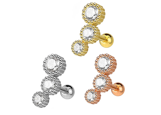 گوشواره جواهر سوراخ کننده بدن طلای استریل برای غضروف Tragus Dia 3×3mm ODM