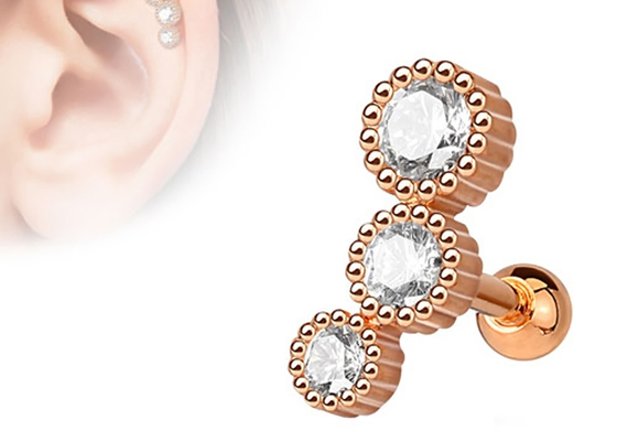 گوشواره جواهر سوراخ کننده بدن طلای استریل برای غضروف Tragus Dia 3×3mm ODM