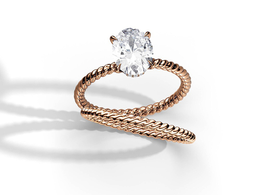 حلقه طلایی 9 عیار برش بیضی شکل 1.5 عیار 6×8 میلی متر با نوع تنظیم شاخک Moissanite
