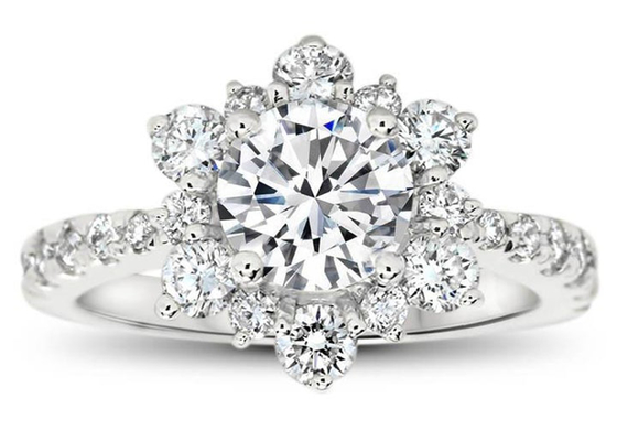 انگشتر نقره 9K الهام گرفته از دانه برف با الماس آزمایشگاهی RD6.5MM اندازه 1.0ct وزن