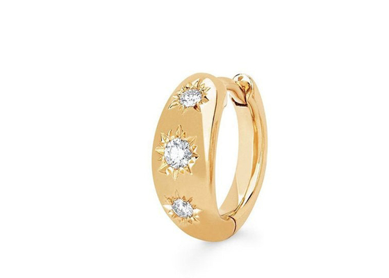 گوشواره هاگی حلقه ای طلا سایز 12 میلی متر با الماس برش گرد 0.16 عیار